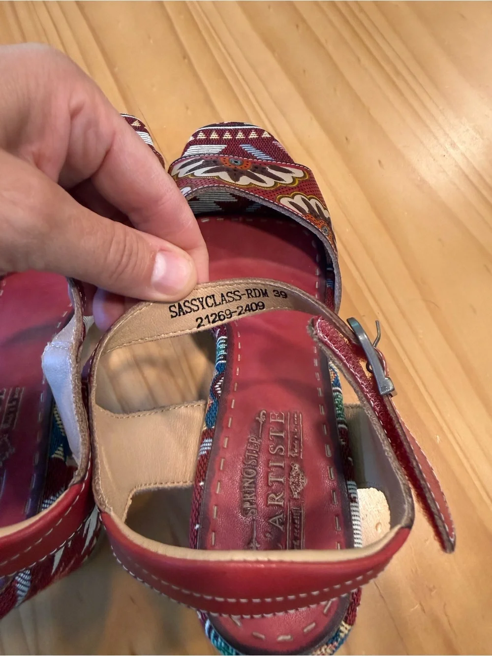 Artisanal Red Patterned Women's Ankle-Strap Sandals by ARTISTE